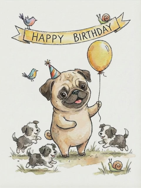 Happy Birthday Pug Greeting Card