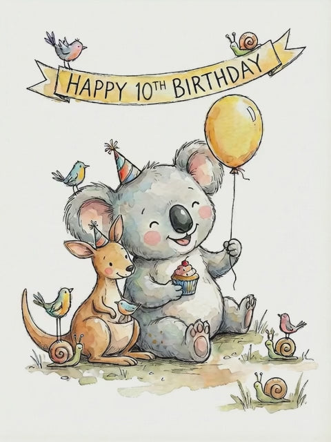 Happy 10th Birthday Koala Greeting Card