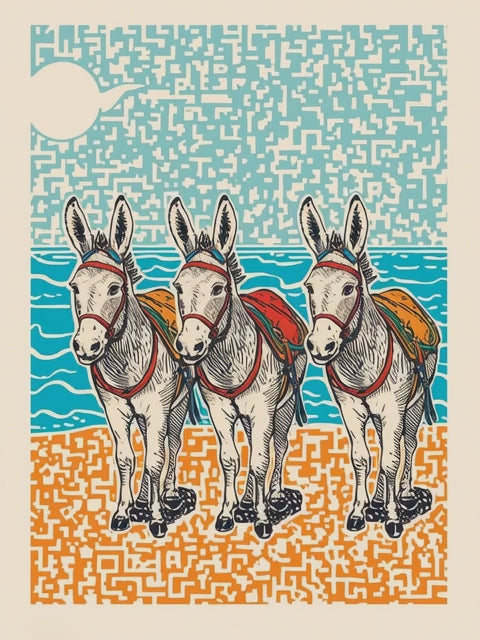 Q-ART Donkys at the Seaside Happy Birthday Card