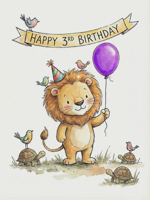 Happy 3rd Birthday Lion Greetings Card