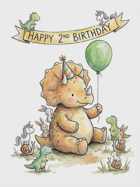 Happy 2nd Birthday Dinosaur Greetings Card