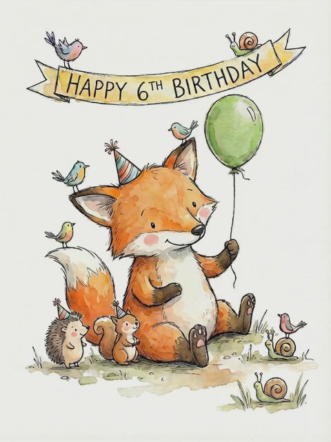 Happy 6th Birthday Fox Greetings Card