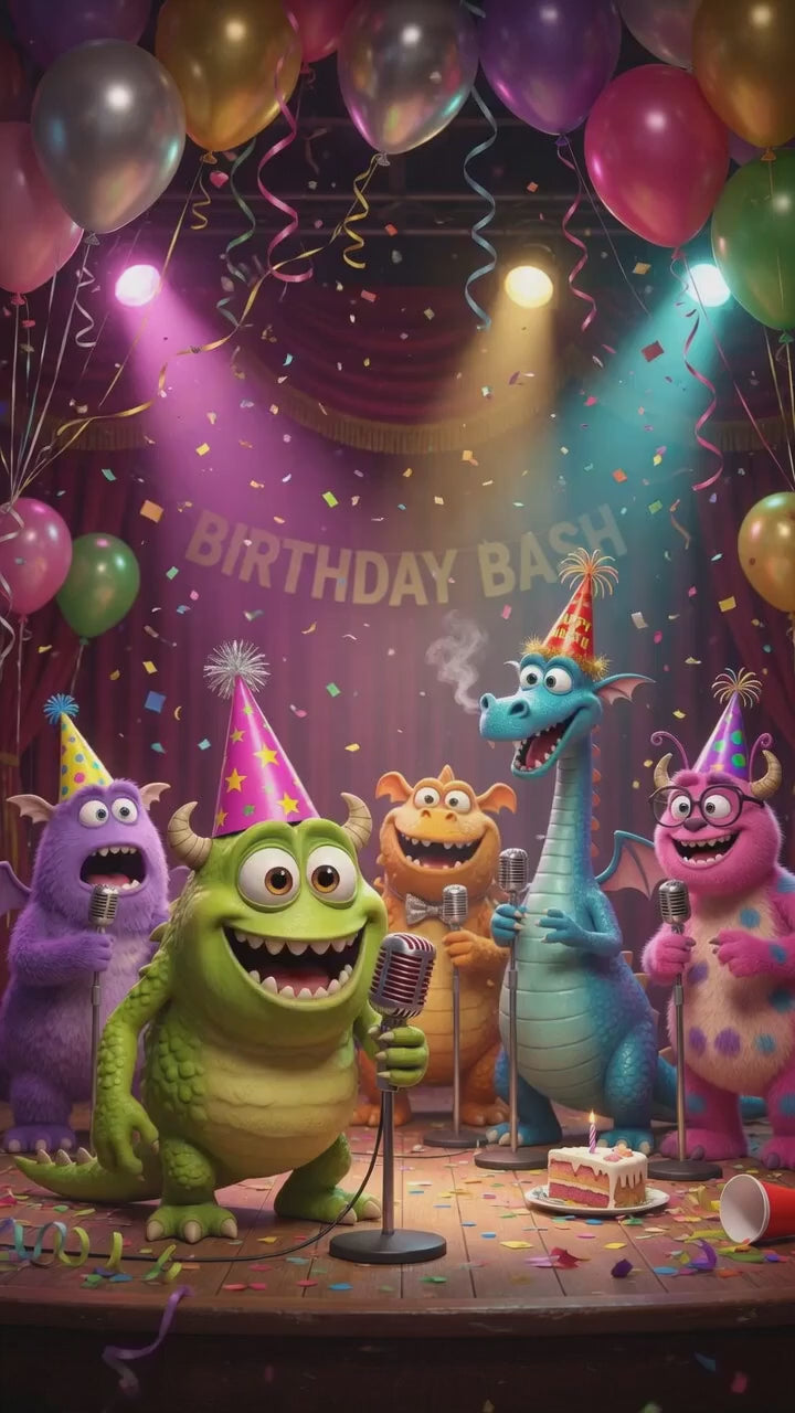 Happy Birthday QRaraoke Monsters Card