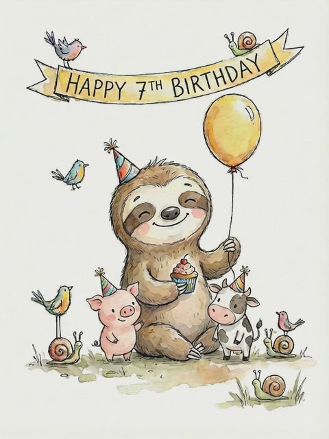 Happy 7th Birthday Sloth Greeting Card