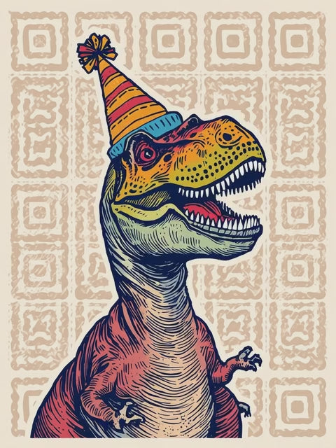 Q-ART T-Rex Happy Birthday Card