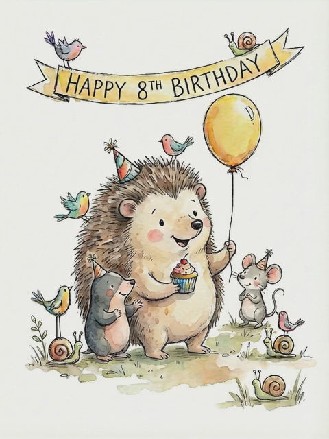 Happy 8th Birthday Hedgehog Greeting Card