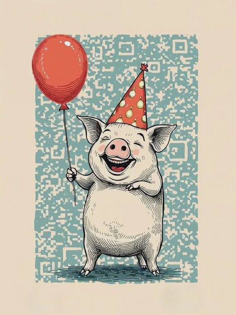 Q-ART Pig Happy Birthday Card