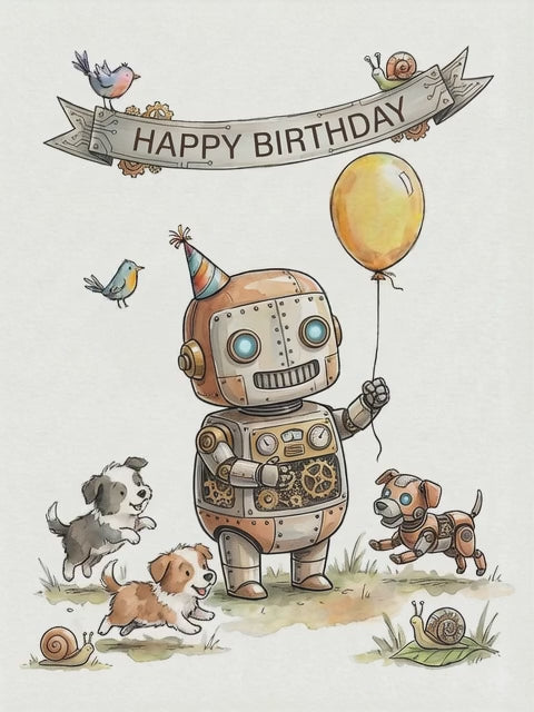 Happy Birthday Robot Greeting Card