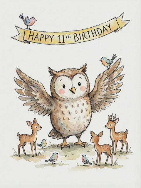 Happy 11th Birthday Owl Greeting Card