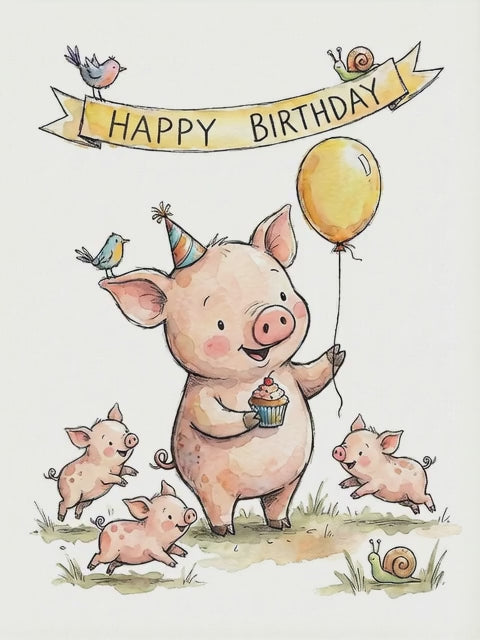 Happy Birthday Pig Greetings Card