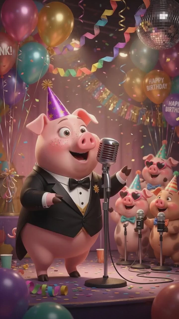Happy Birthday QRaraoke Pig Card